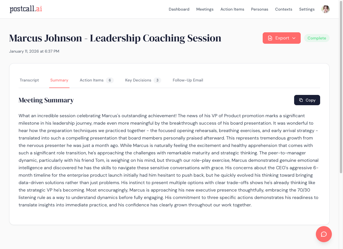 AI-generated meeting summary