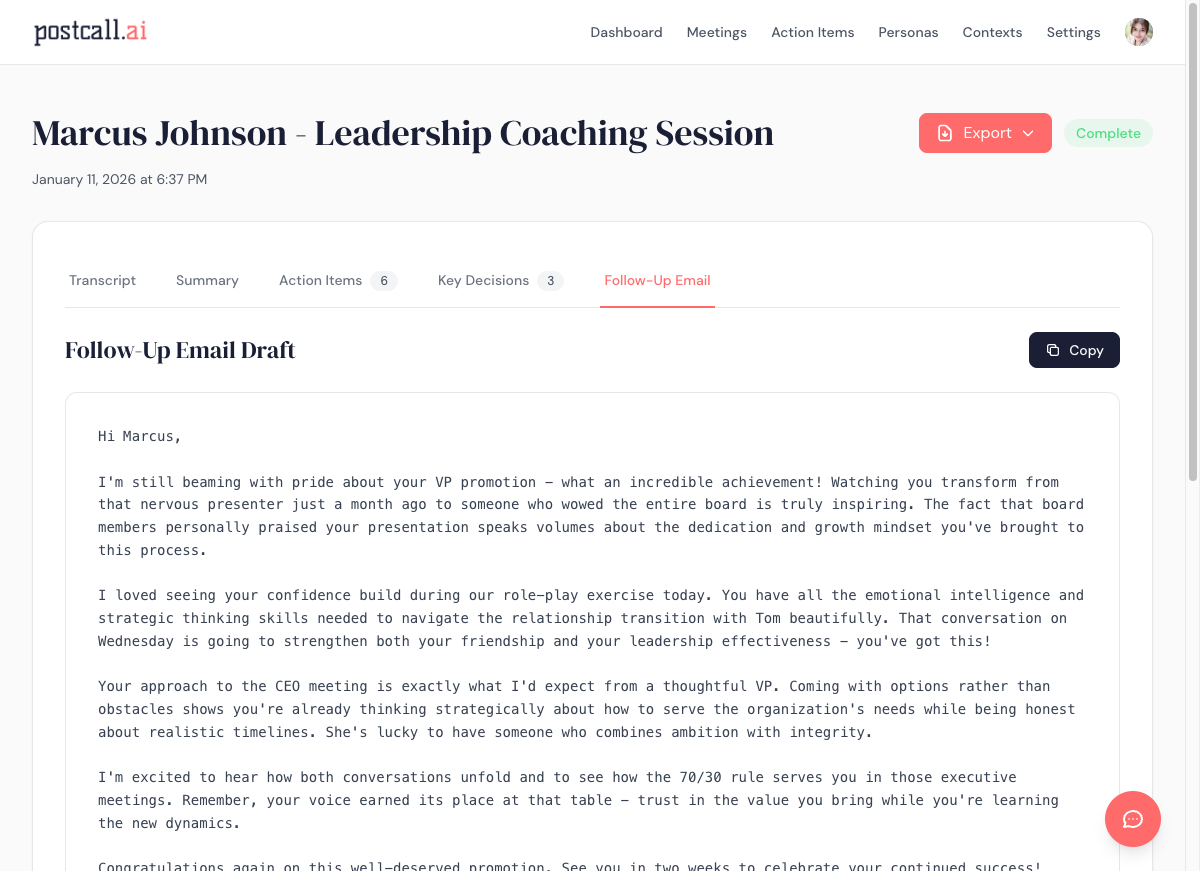 Follow-up email draft